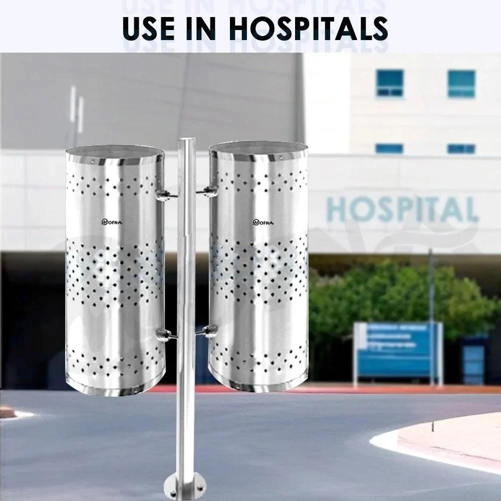 MOfna Single Stainless Steel Duo Pole Dustbin 50 Liter