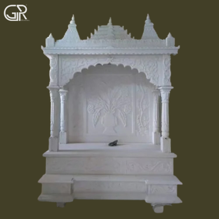 Carved Makrana marble mandir, (Ht-6ft)