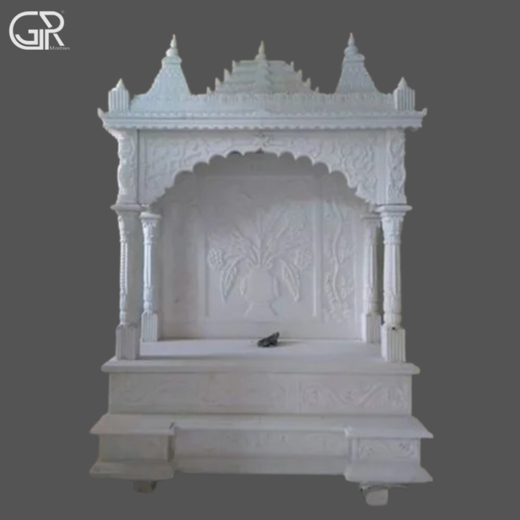 Carved Makrana marble mandir, (Ht-6ft)