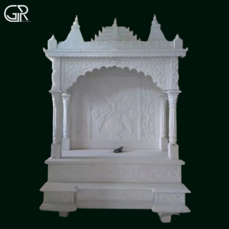 Carved Makrana marble mandir, (Ht-6ft)