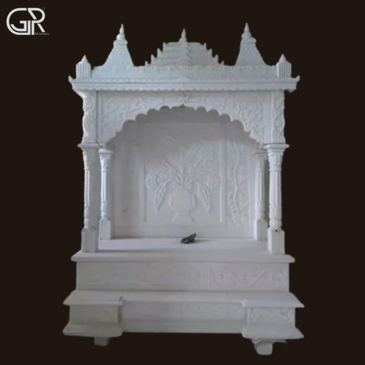 Carved Makrana marble mandir, (Ht-6ft)