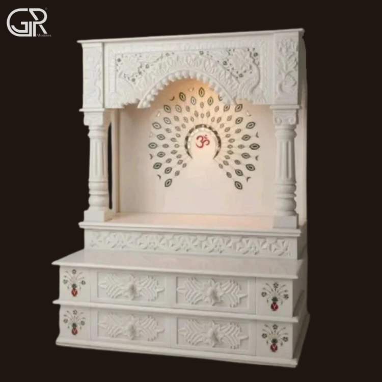 Makrana White Marble inlay Temple, (Ht-5ft)