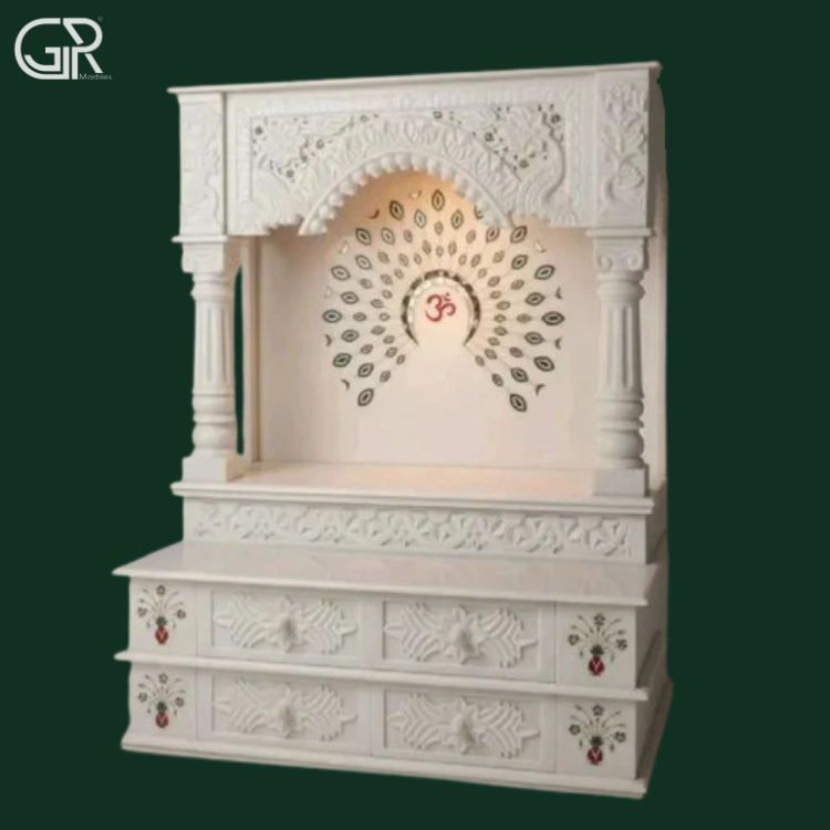 Makrana White Marble inlay Temple, (Ht-5ft)