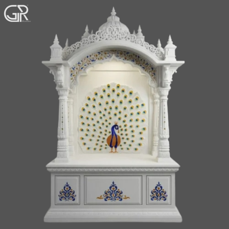Makrana Marble Polished Mandir, (Ht-6.5ft)