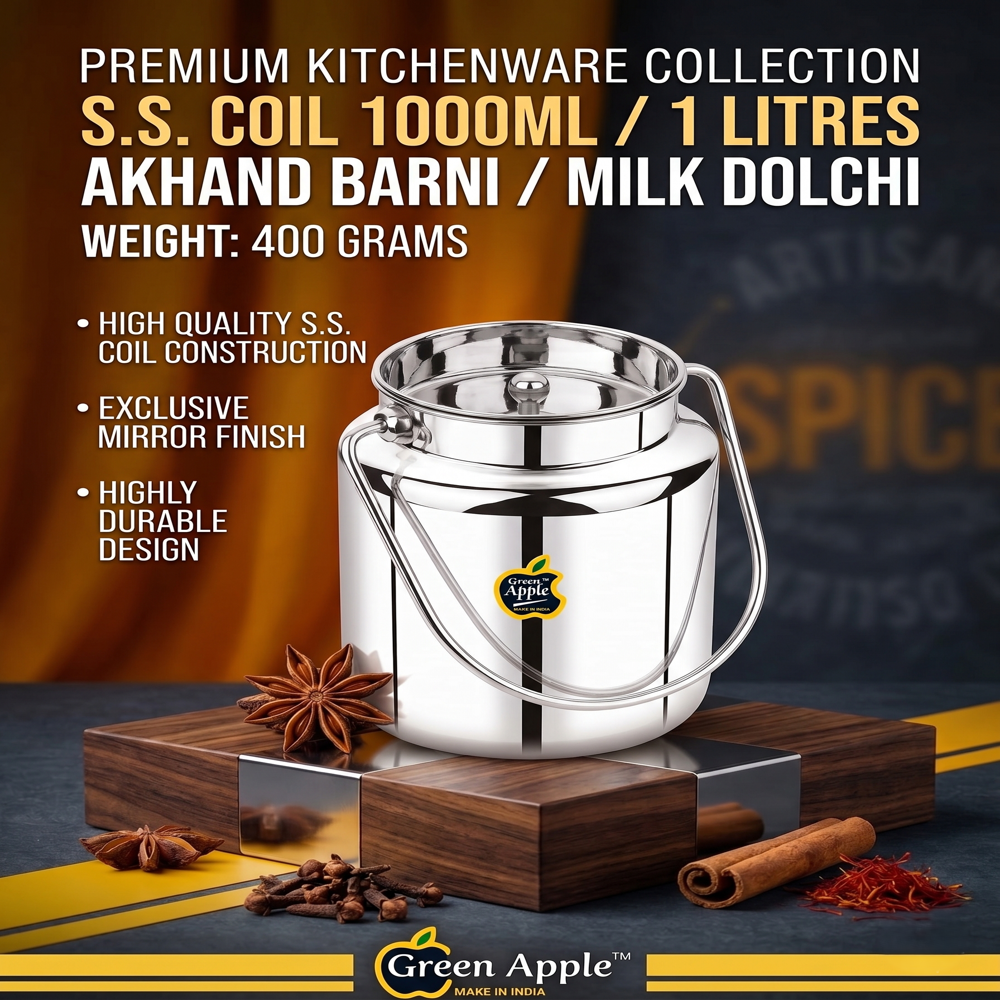 Premium 1 Litre Stainless Steel Akhand Barni