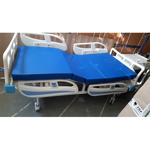 Icu Five Function Electric Bed - Color: White With Blue Head And Foot Panels