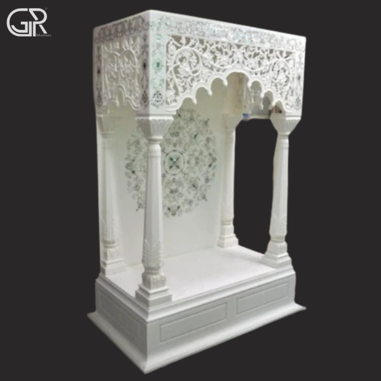 Carved pure white marble temple, (Ht-6ft)