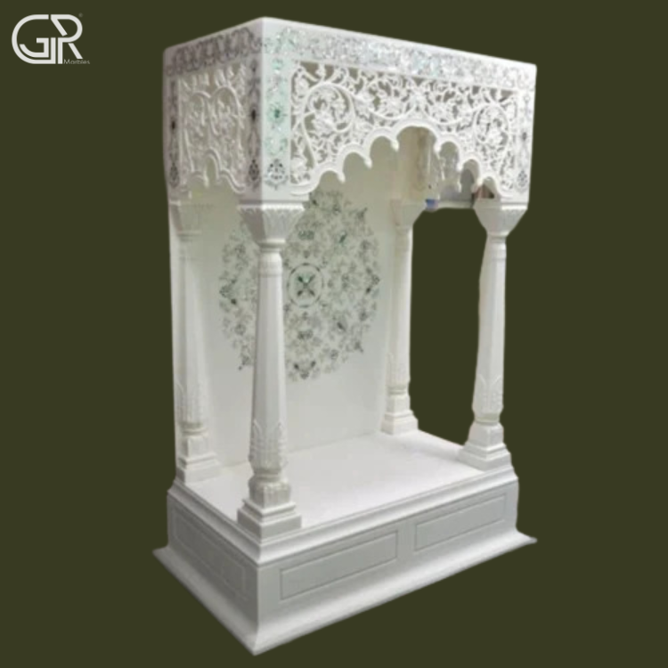 Carved pure white marble temple, (Ht-6ft)