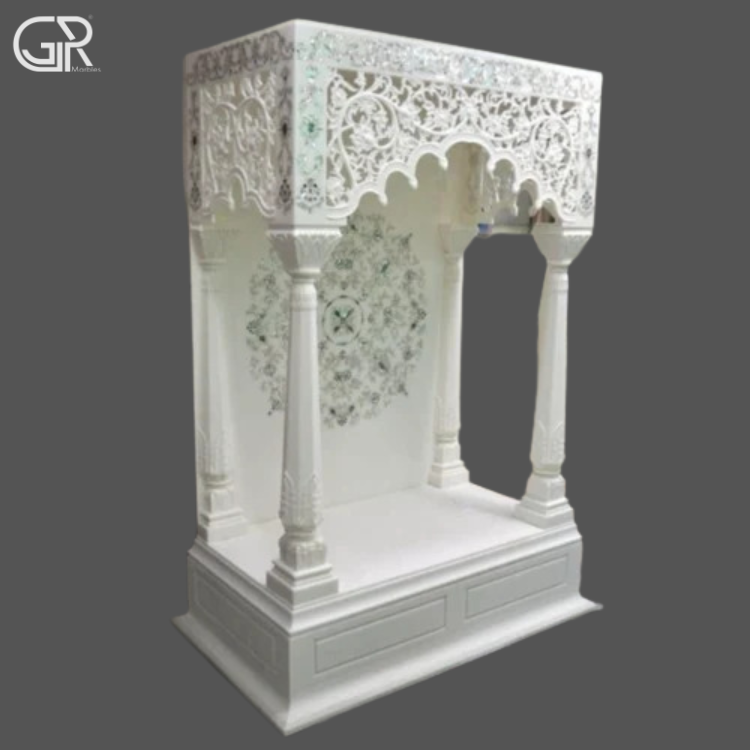 Carved pure white marble temple, (Ht-6ft)