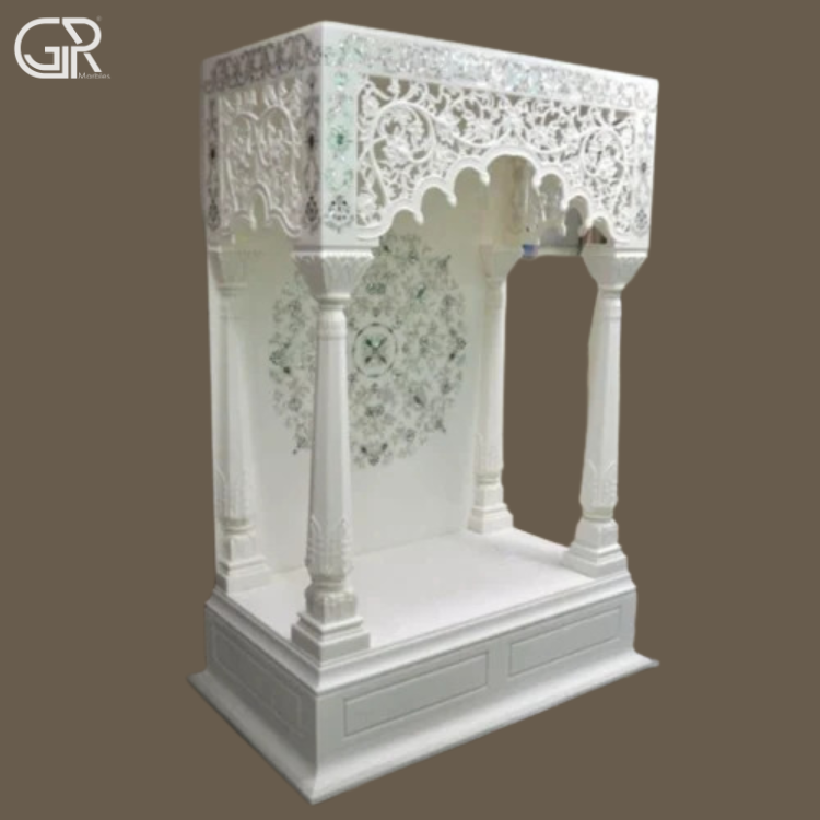 Carved pure white marble temple, (Ht-6ft)