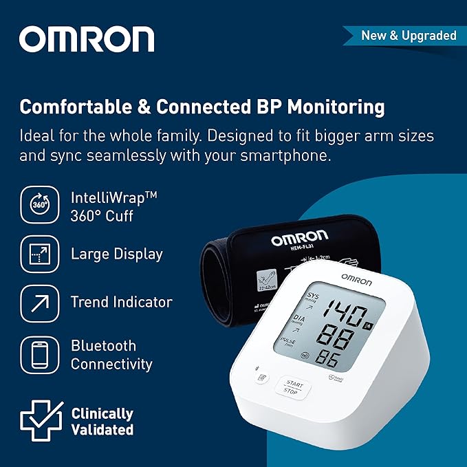Omron HEM 7183T1 FLIN Upper Arm Automatic Blood Pressure Monitor with Bluetooth