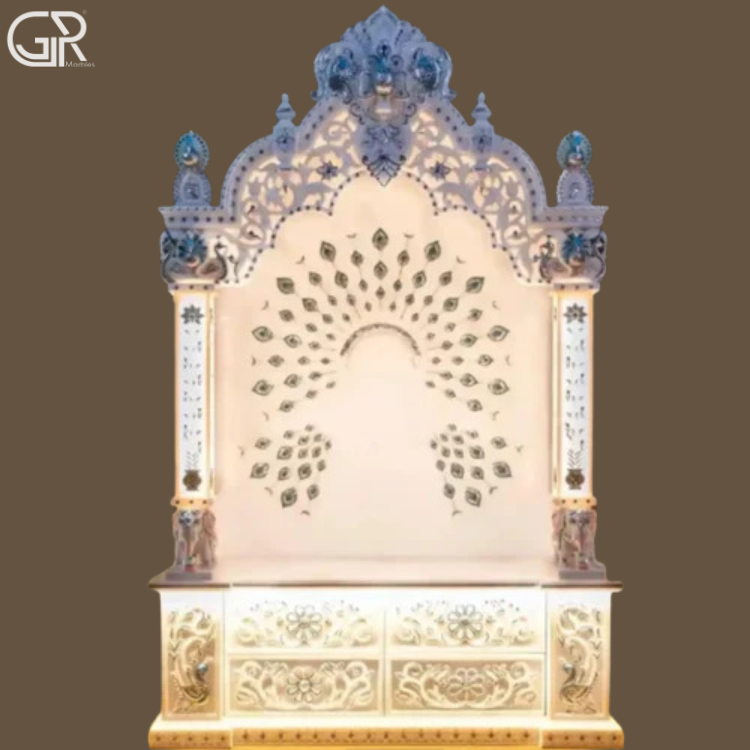 Carved white marble temple, (Ht-7.5ft)