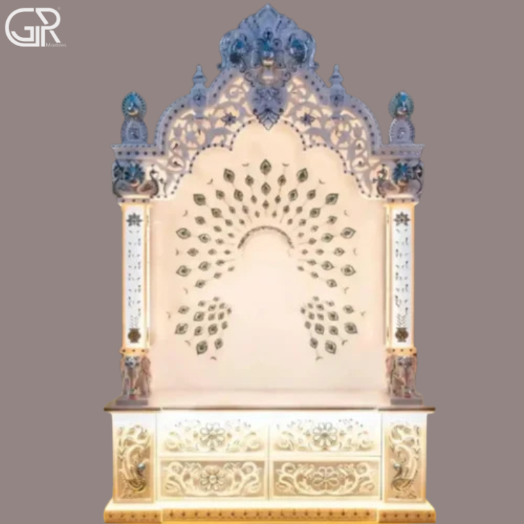 Carved white marble temple, (Ht-7.5ft)