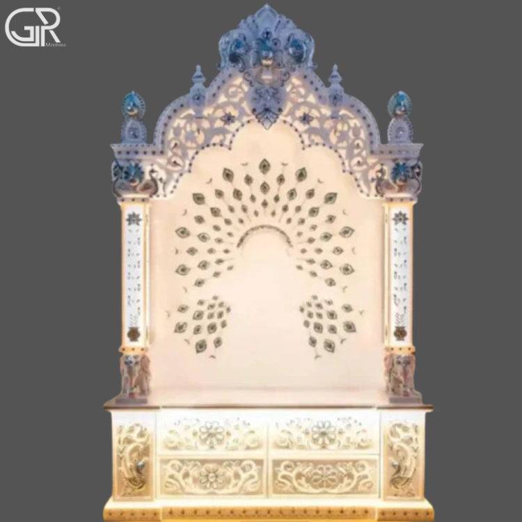 Carved white marble temple, (Ht-7.5ft)