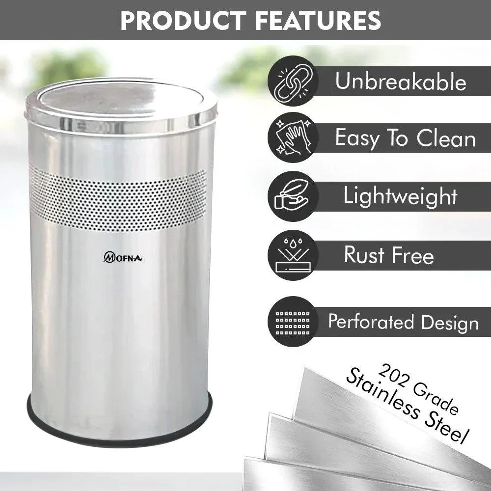 Mofna Stainless Steel Airport Dustbin, 50 Liter