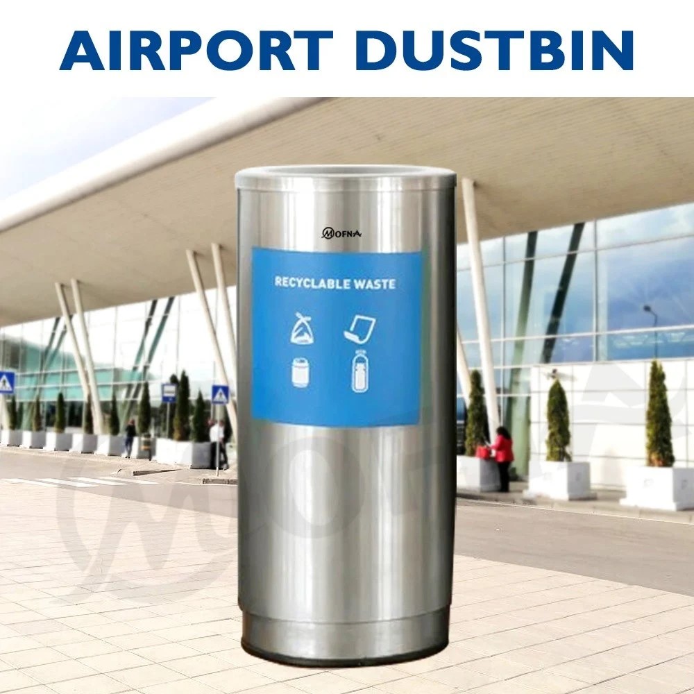 Mofna Stainless Steel Airport Dustbin 60 Liter