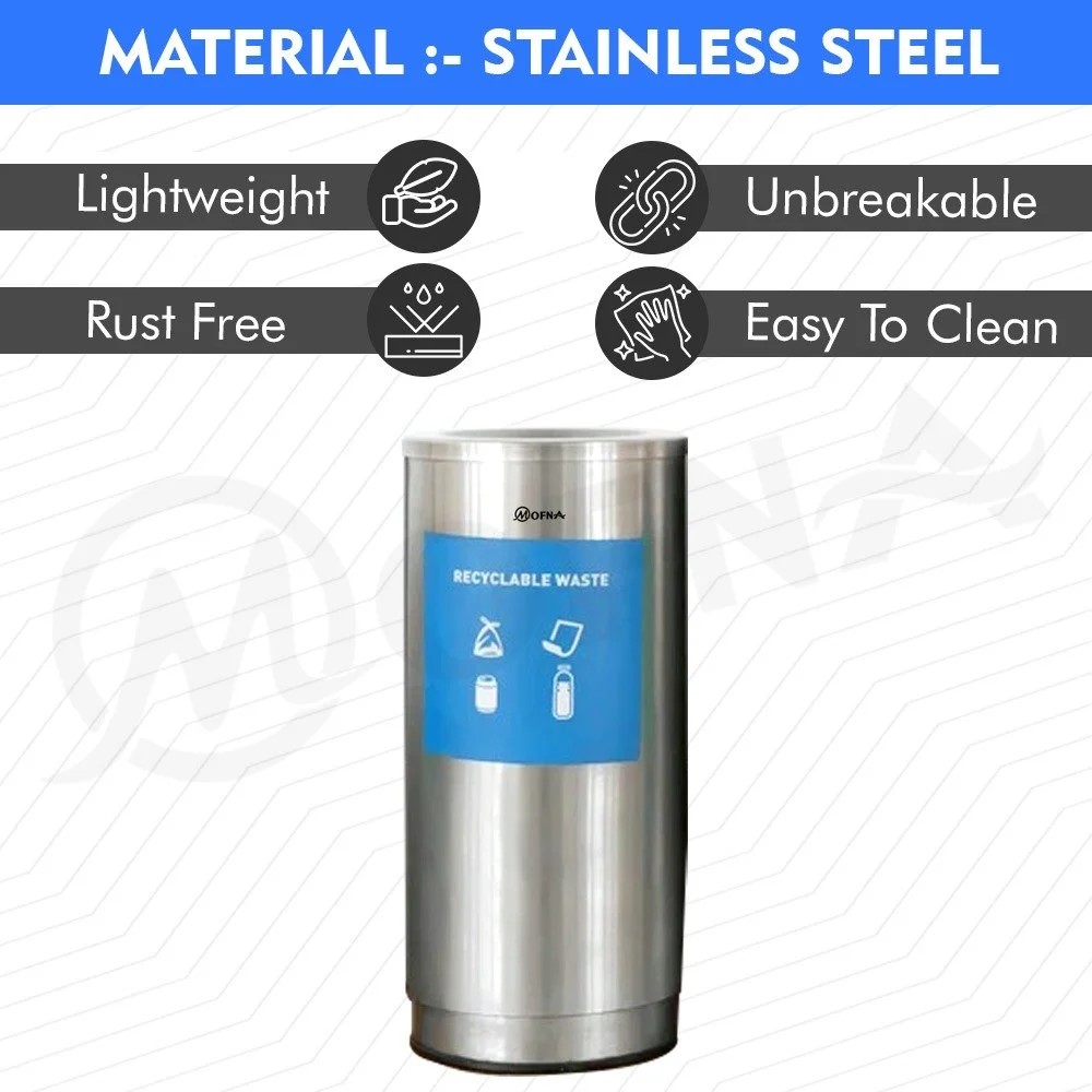 Mofna Stainless Steel Airport Dustbin 60 Liter