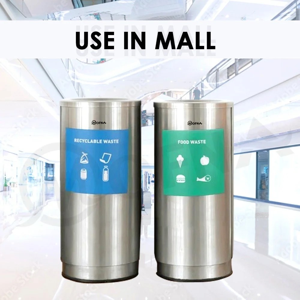 Mofna Stainless Steel Airport Dustbin With Lid 50 Liter