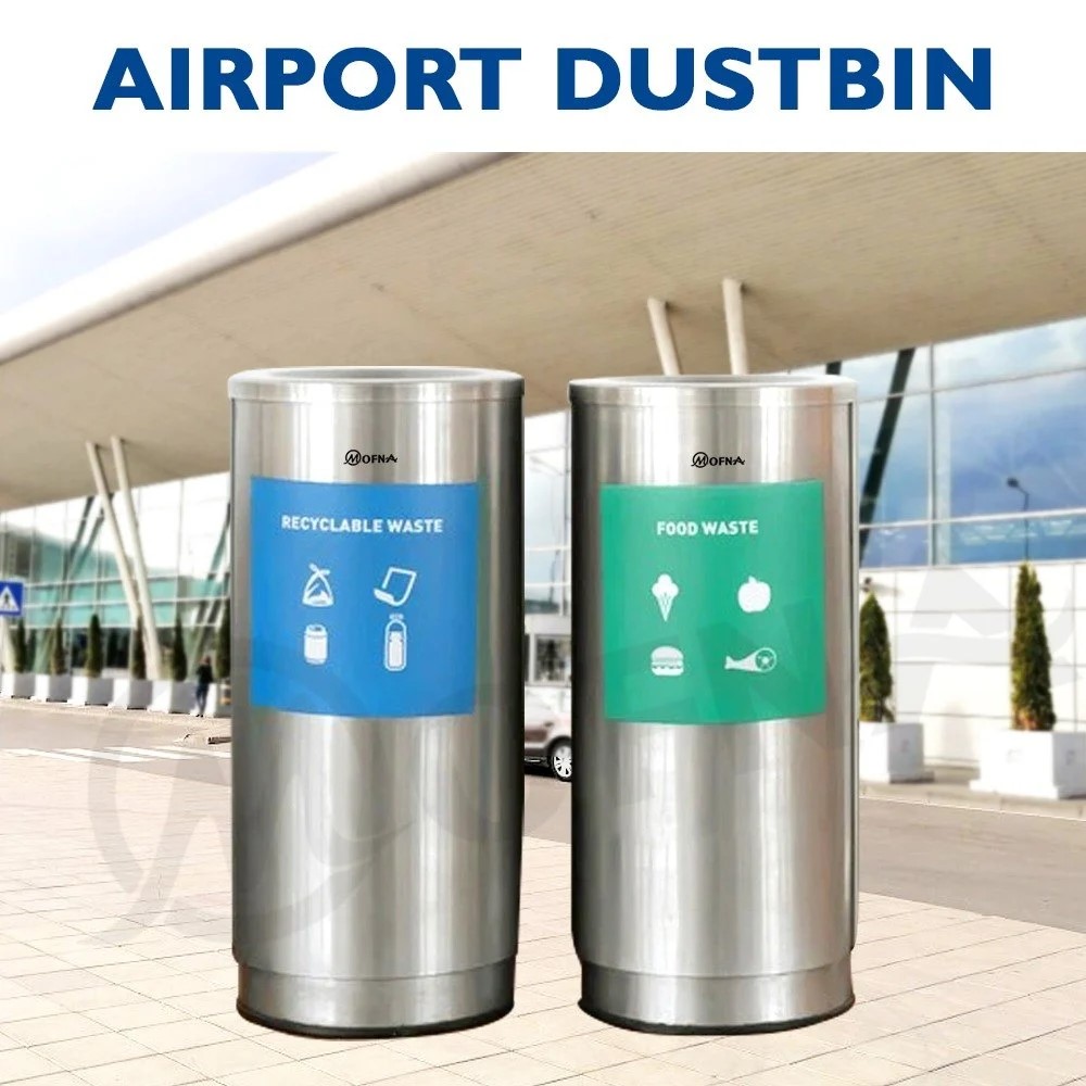 Mofna Stainless Steel Airport Dustbin With Lid 50 Liter