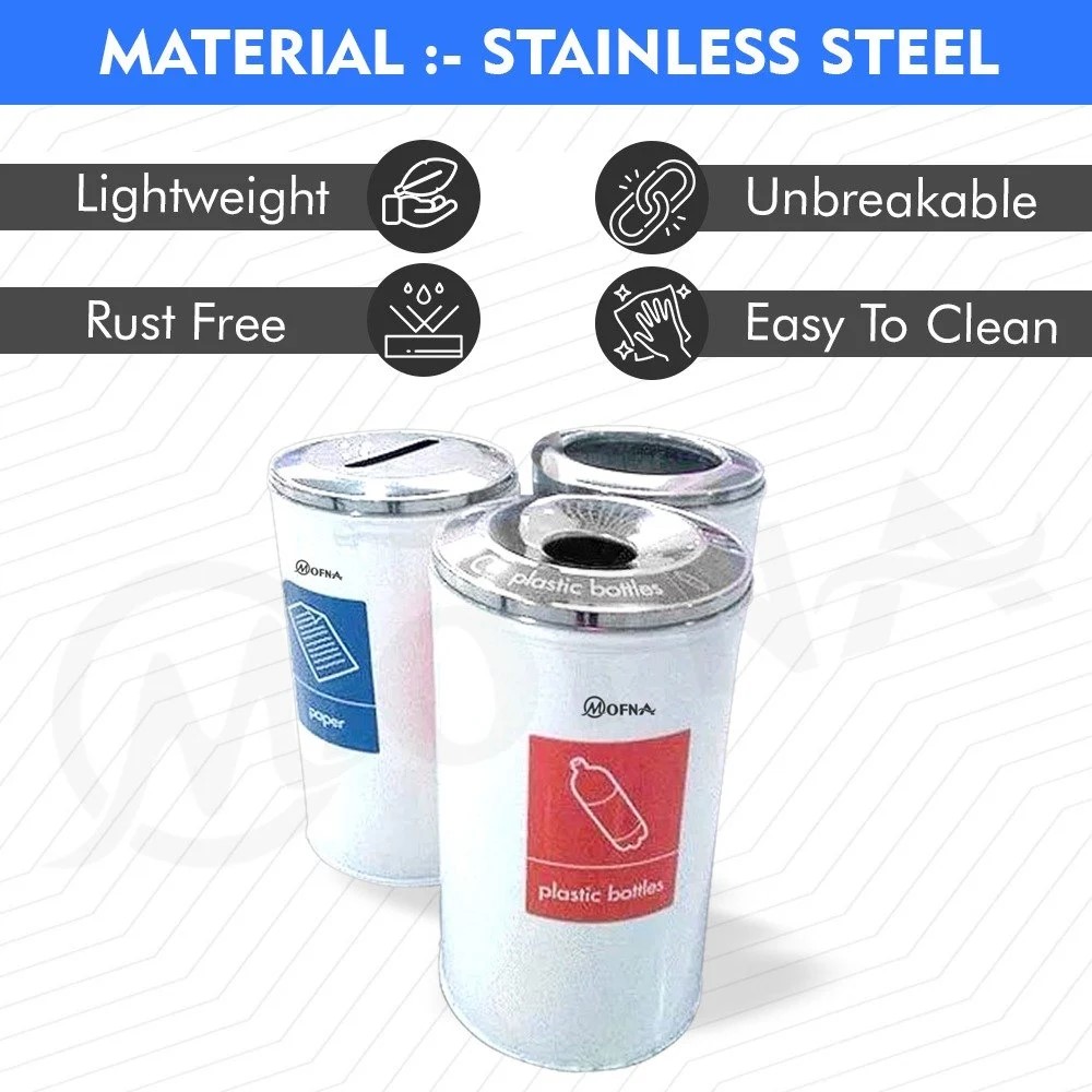 Mofna Stainless Steel Airport Dustbin 40 Liter