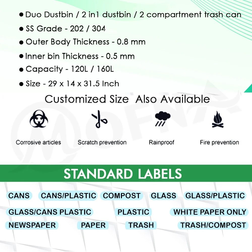 MOfna Stainless Steel Duo Airport / Recycle Dustbin, 120 Liter