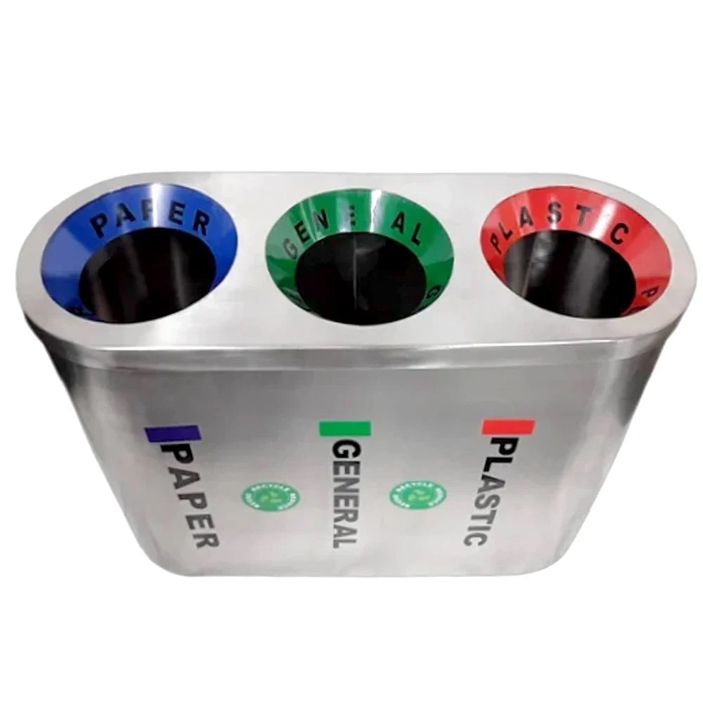 Mofna Stainless Steel Trio Airport Dustbin / Recycle Bin, 180 Liter