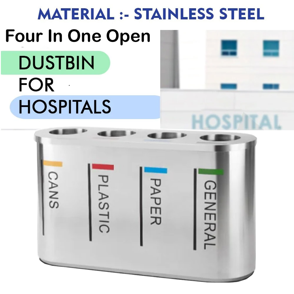 Mofna Stainless Steel Four In One Airport Dustbin / Recycle Bin 240 Liter