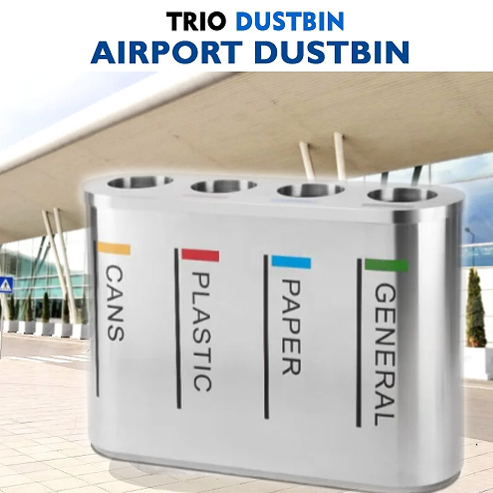 Mofna Stainless Steel Four In One Airport Dustbin / Recycle Bin 240 Liter
