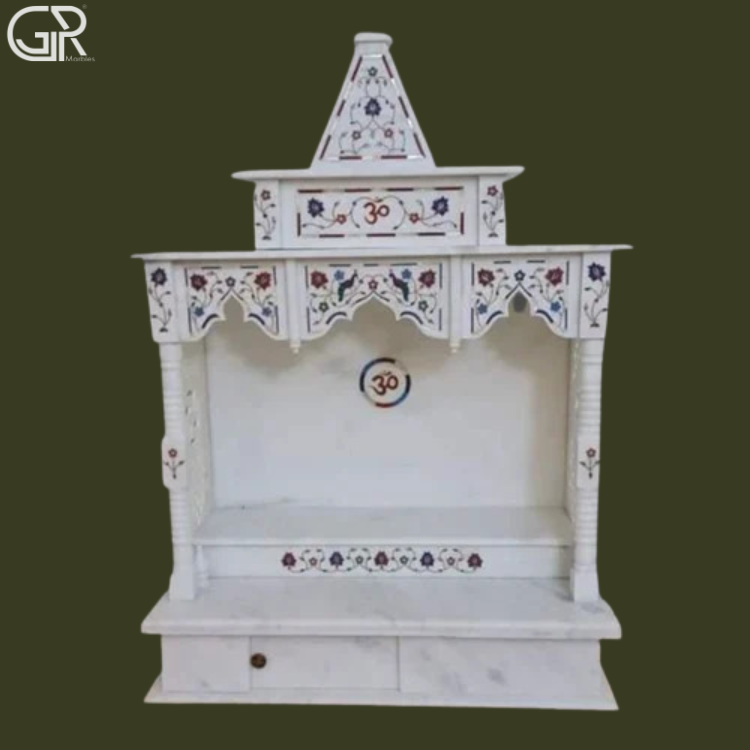 Makrana White marble inlay Temple, (Ht-3.5ft)