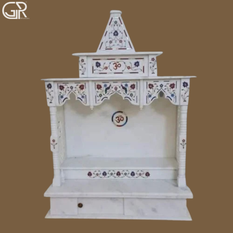 Makrana White marble inlay Temple, (Ht-3.5ft)