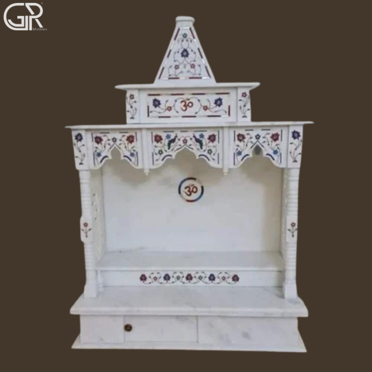 Makrana White marble inlay Temple, (Ht-3.5ft)
