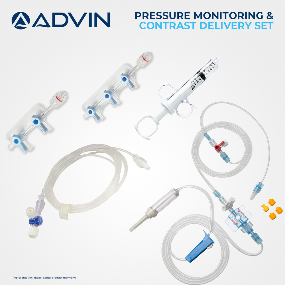 Angiography Contrast Set - Medical Grade Pvc And Polycarbonate, Custom Sizes, Transparent/blue | Latex-free, Sterile, Single Use, High Pressure Resistant, Luer Lock Connectors