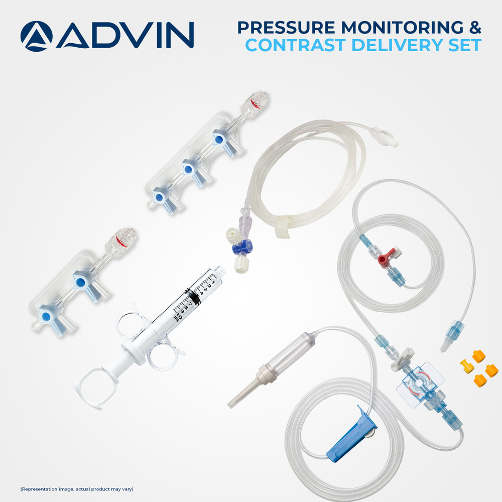 Angiography Contrast Set - Medical Grade Pvc And Polycarbonate, Custom Sizes, Transparent/blue | Latex-free, Sterile, Single Use, High Pressure Resistant, Luer Lock Connectors