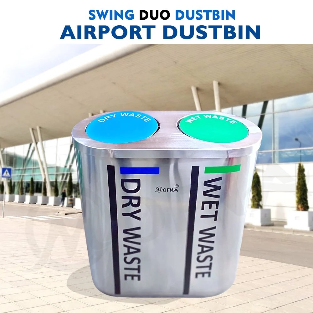 Mofna Stainless Steel Duo Swing Airport Dustbin 120 Liter