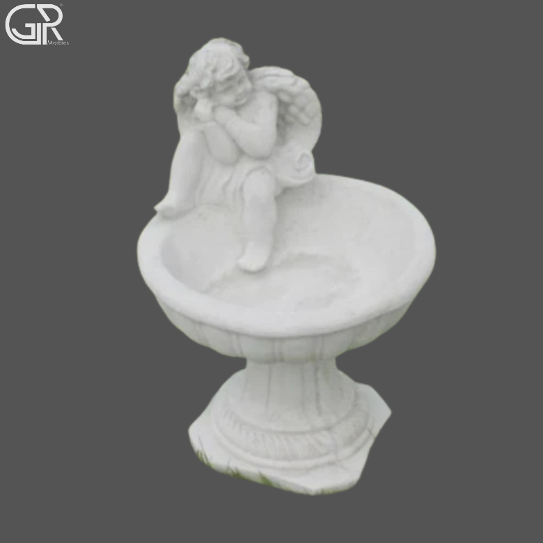 Marble Birdbath With Carved Design