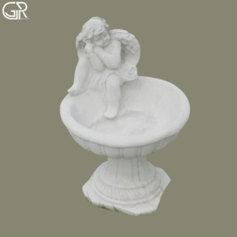Marble Birdbath With Carved Design