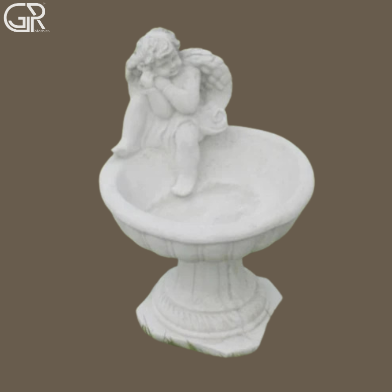 Marble Birdbath With Carved Design