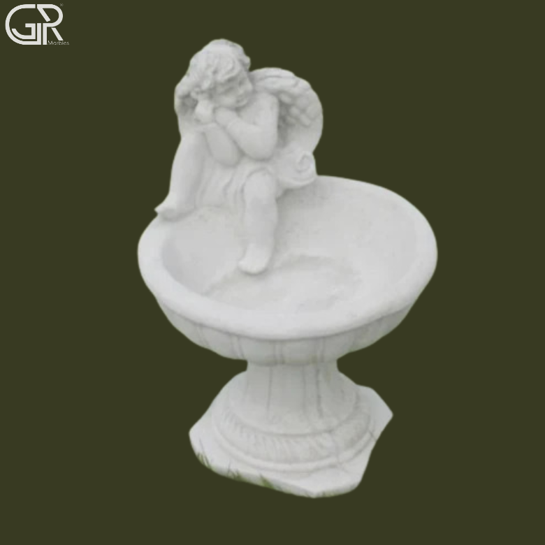 Marble Birdbath With Carved Design
