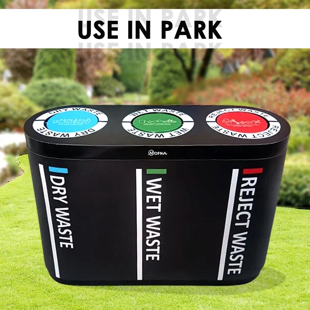 Mofna Stainless Steel Trio Swing Airport Dustbin. 180 Liter