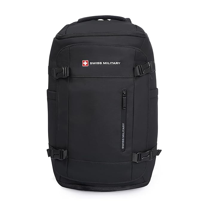 Swiss Military Black Gold Collection Aster Laptop Backpack, Travel Trekking Bag With Trolley Strap, Water Resistant, Multiple Compartments, Front Zip Pocket, Laptop Sleeve, Outdoor & Office Bag (29L) Lbp142 - Capacity: 29 Ltr