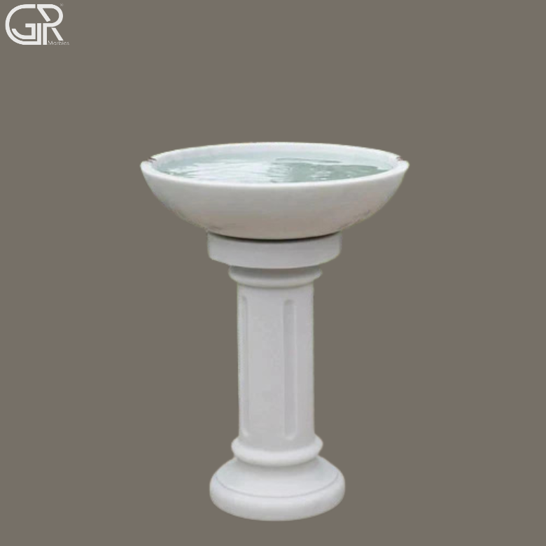 Makrana White Marble Birdbath