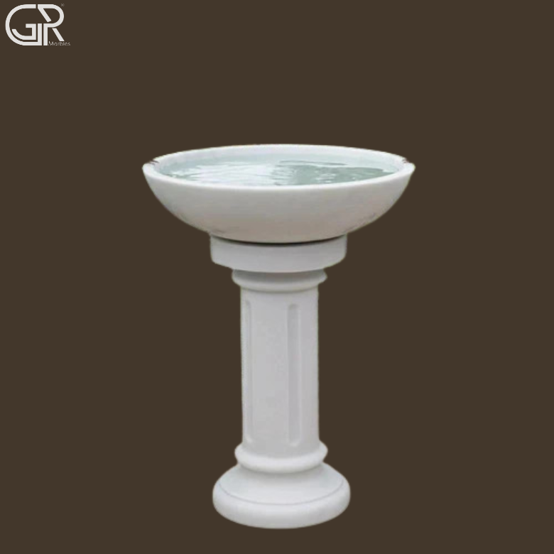 Makrana White Marble Birdbath