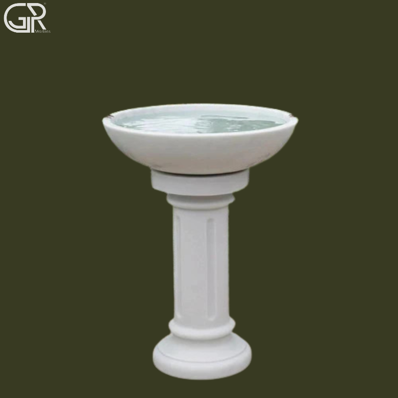 Makrana White Marble Birdbath