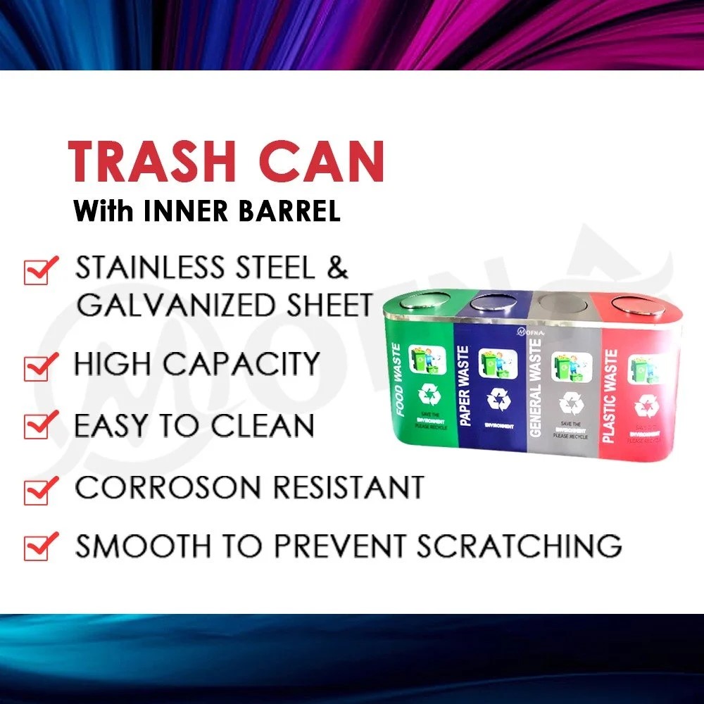 Mofna Stainless Steel Four In One Swing Airport Dustbin,