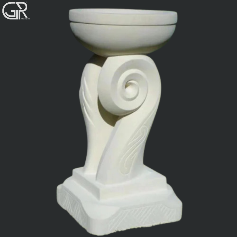 Marble Carved Birdbath - White Marble, 300mm Bowl Diameter, 800mm Height, Pedestal | Hand Carved, Weather Resistant, Frost Resistant, Eco-friendly, Outdoor Garden Decor