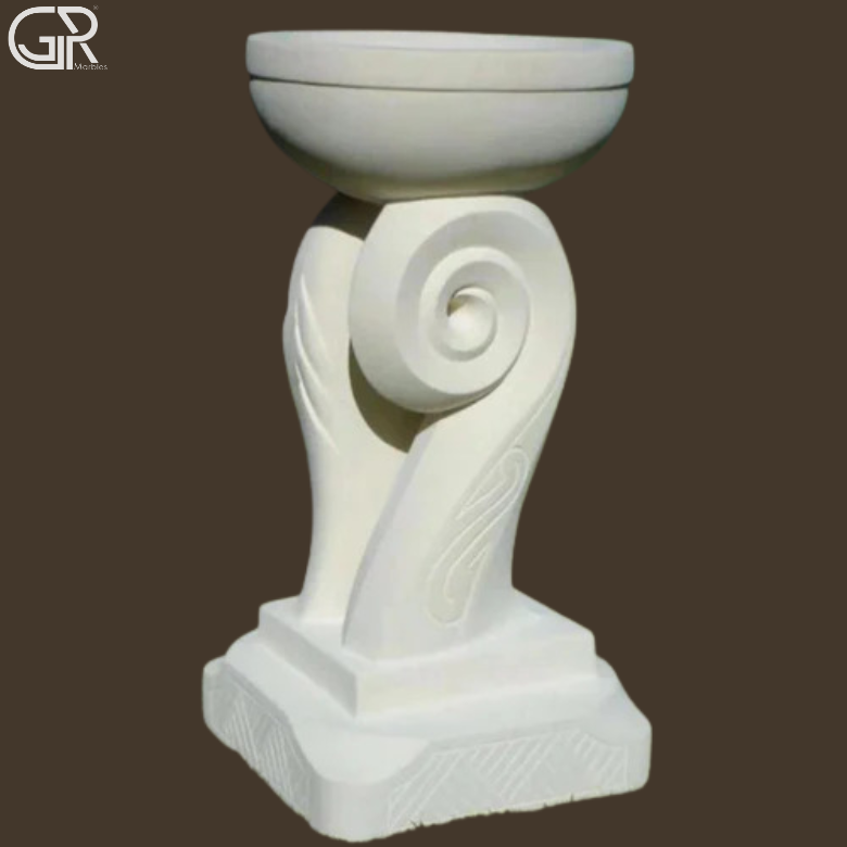 Marble Carved Birdbath - White Marble, 300mm Bowl Diameter, 800mm Height, Pedestal | Hand Carved, Weather Resistant, Frost Resistant, Eco-friendly, Outdoor Garden Decor