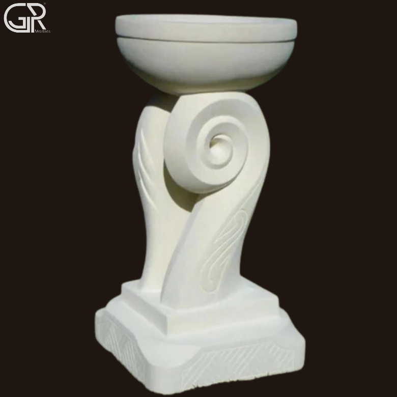 Marble Carved Birdbath - White Marble, 300mm Bowl Diameter, 800mm Height, Pedestal | Hand Carved, Weather Resistant, Frost Resistant, Eco-friendly, Outdoor Garden Decor