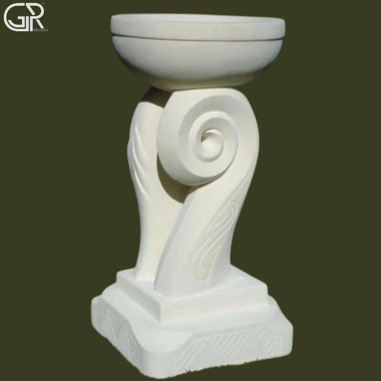Marble Carved Birdbath - White Marble, 300mm Bowl Diameter, 800mm Height, Pedestal | Hand Carved, Weather Resistant, Frost Resistant, Eco-friendly, Outdoor Garden Decor