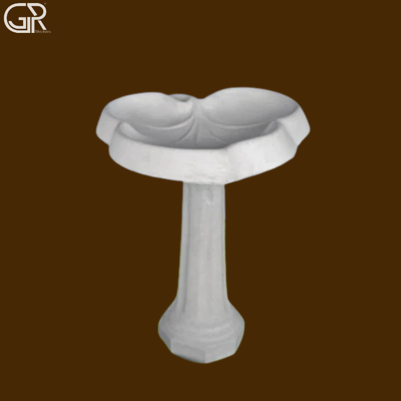 Custom Marble Birdbath - White Marble, 300mm Bowl Diameter, 800mm Height, Hand Carved, Flower Shaped Bowl, Outdoor Garden Decor