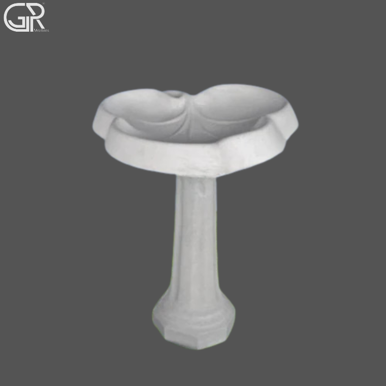 Custom Marble Birdbath - White Marble, 300mm Bowl Diameter, 800mm Height, Hand Carved, Flower Shaped Bowl, Outdoor Garden Decor